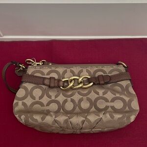 Coach CC Brown/Tan cloth Print Small Clutch Wristlet